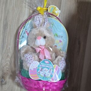 Adorable Tan and Pink Plush Bunny Gift Set